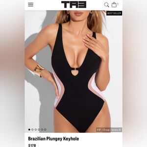TA3 Brazilian Plungey Keyhole Black and Pink Plunge Swimsuit